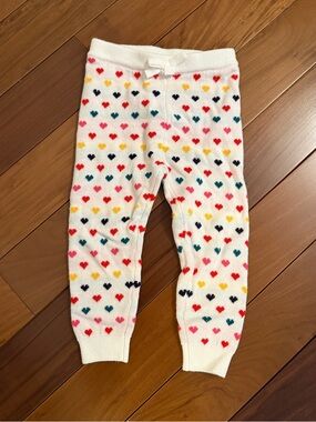 Janie and Jack Cream Leggings with Multicolored Heart Pattern